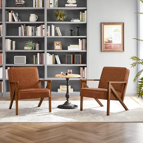 Yaheetech Mid-Century Modern Accent Chair, Lounge Chair, Light Brown - Image 5