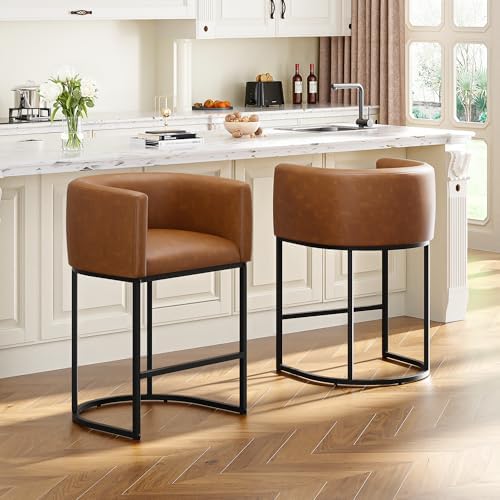 26" H Counter Height Bar Stools Set of 2, Modern Barrel Counter Stools by VATROS