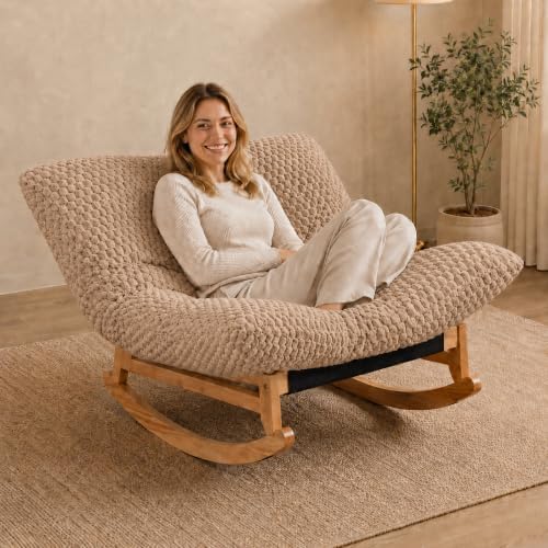 Oversized Rocking Chair, Extra Wide Plush Lounge Chair, Light Khaki by Unknown