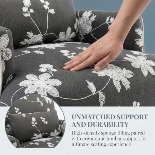 Shunzhi Floral Accent Chairs Farmhouse Upholstered Armchair Linen Reading Chair - Image 5