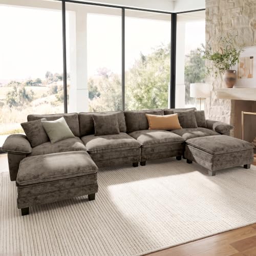 SUNSHINE VALLEY 157.5" U Shaped Modular Cloud Couch Sectional Sofa Ottoman by SUNSHINEVALLEY