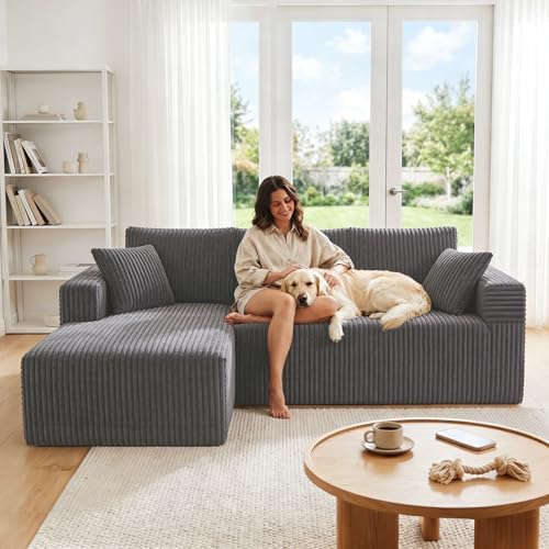 92.5" Modualr Sectional Sofa, L-Shaped Corduroy Cloud Couch by ICCEQUEEFURNITURE