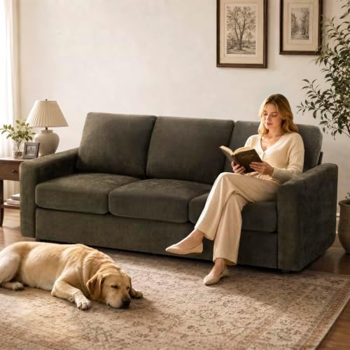 84" Chenille 3-Seat Sofa w/Comfortable Back Cushions - Image 6