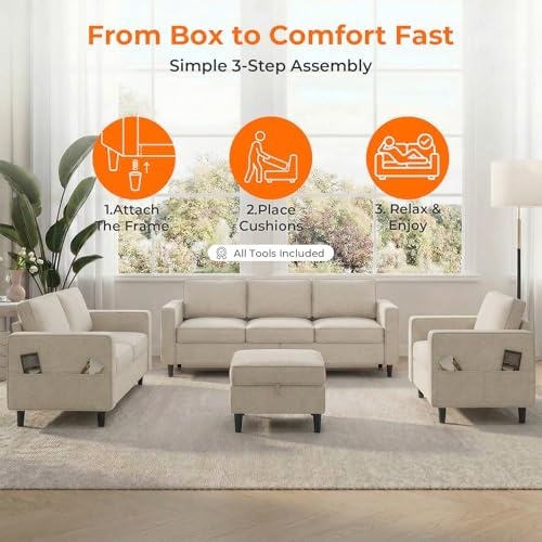 ijuicy 3PCS Sectional Sofa Set, Modern 6 Seater Couch Set - Image 5