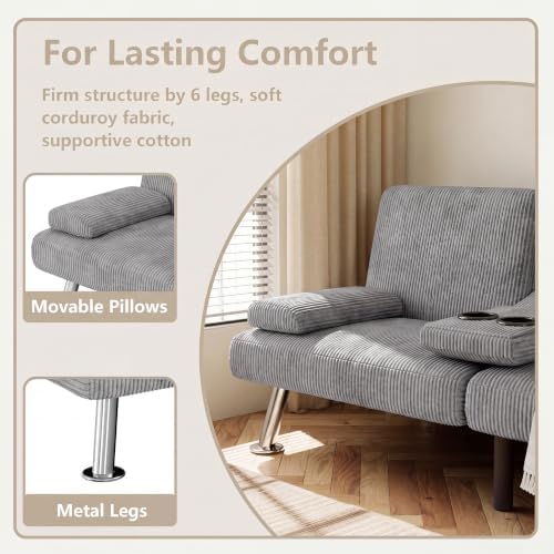 Flamaker Futon Sofa Bed, Modern Corduroy Convertible Folding Futon Set - Image 5