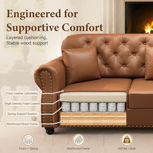 63'' Faux Leather Chesterfield Loveseat Sofa - Image 5