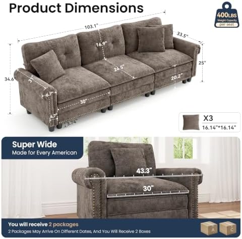 PHI VILLA 103.1" Modular Sectional Couch - Image 2