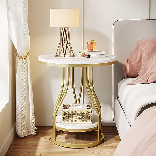 Tribesigns Round Side End Table 2-Tier End Tables Modern Bedside Table Small - Image 7