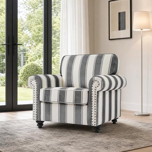 Striped Accent Chair, Comfy Reading Armchair - Image 7