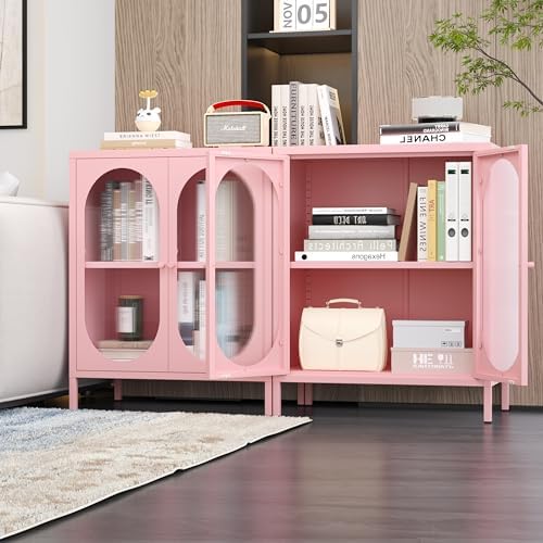 Small 2 Transpanrent Door Metal Storage Side Buffet Cabinet - Image 2