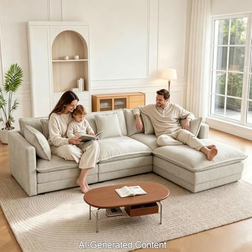 GNIXUU 112" Camel Modular L Shaped Cloud Sectional Couches - Image 3