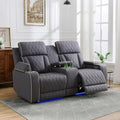 Power Recliner Set with LED Lights, Quilted Air Leather Reclining Set with USB by Unknown