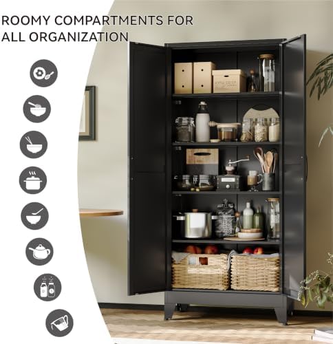 COFaR 71" Black Metal Storage Cabinet - Image 4