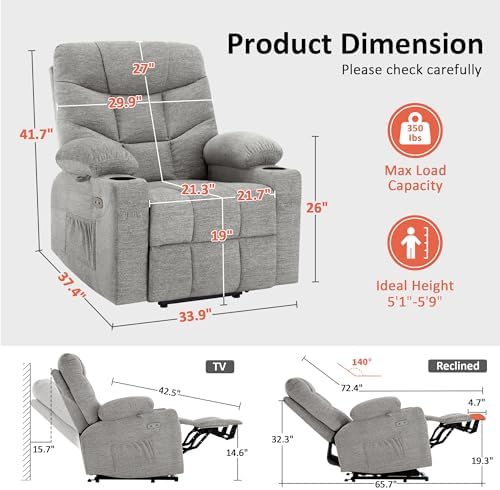 MCombo Power Lift Recliner for Elderly, Fabric 7287 - Image 3