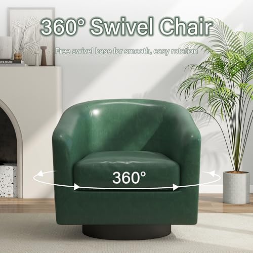 Pia Ricco Set of 4 Faux Leather 360° Swivel Barrel Accent Chair Green - Image 3