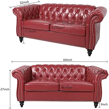 ORRD Chesterfield Loveseat, Modern Leather Sofa Tufted Couch 2 Seater - Image 2
