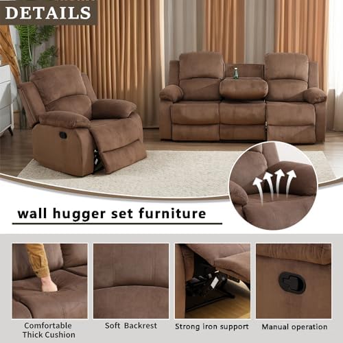 A Ainehome Living Room Furniture Set Brown Corduroy Recliner Sofa Set Loveseat - Image 3