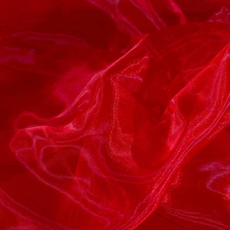 Fynite Red Organza Fabric by The Yard | 10 Yard Long | 44" Wide | Bridal Soft Sheer Organza Tulle for DIY Wedding Dress Fashion Craft Decorations