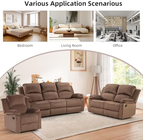 EBELLO Manual Recliner Sofa Set, Microfiber Reclining Couch Furniture Set - Image 7