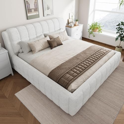 SOFTSEA King Size Upholstered Floor Bed Frame, Fleece Fabric Grounded Bed - Image 4