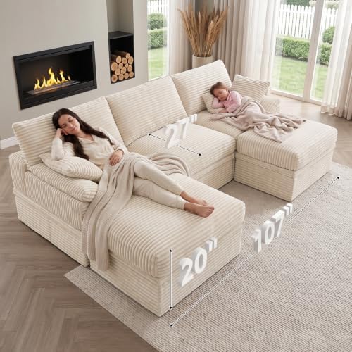 107" Boneless Couch with Storage, 48.6" Extra Deep-High Seat Modular Sectional - Image 2