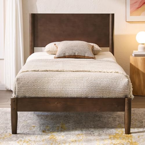 AMERLIFE Solid Wood Twin Bed Frame, Mid Century Bed - Image 3