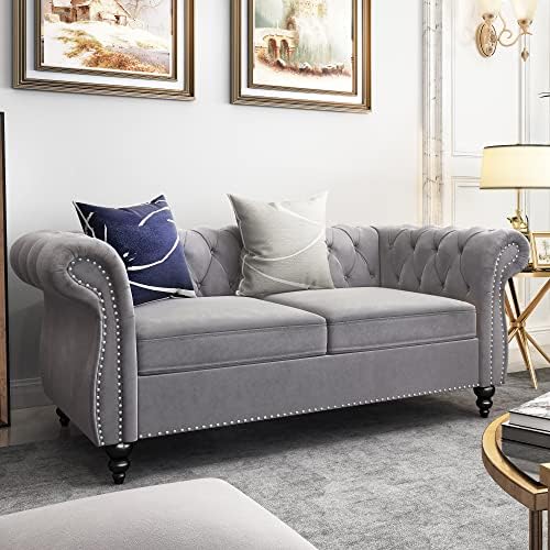 Chesterfield Loveseat, Modern Velvet Sofa Tufted Couch 2 Seater - Image 6