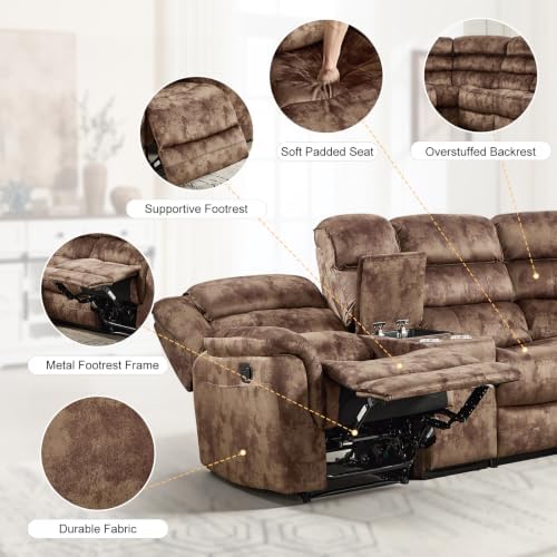 EBELLO Manual Reclining L-Shaped Sectional Sofa Set, Soft Fabric Recliner - Image 3
