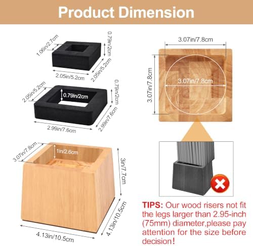 Wooden Bed Risers 3 Inch Heavy Duty, Support 2500 lbs - Image 2