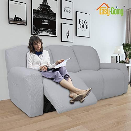 Easy-Going 8 Pieces Recliner Couch Stretch Sofa Slipcover Silver Gray - Image 2