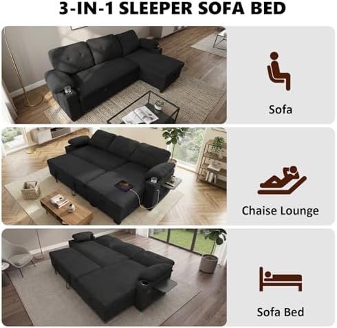 KCGKCG 93" L Shaped Sleeper Sofa Bed, Pull Out Sectional Couch - Image 4