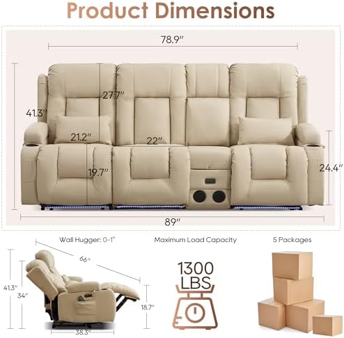 TUNYI Wall Hugger Loveseat Recliner Sofa - Image 2