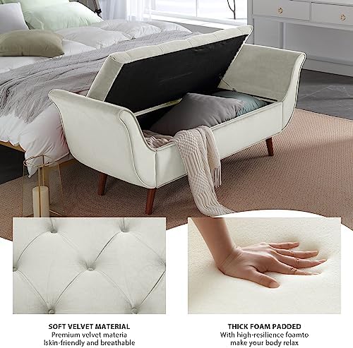 End of Bed Storage Bench for Bedroom, Upholstered Rolled Armed Button Tufted - Image 4