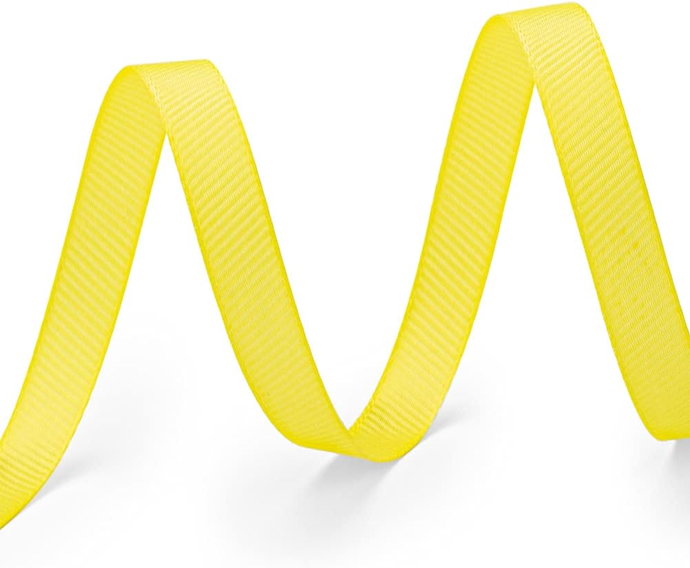 LIUYAXI 1/4" X 50 Yards Solid Yellow Grosgrain Ribbon, Perfect for Crafts, Wedding Decor, DIY Hair Accessories, Sewing, Gift Package Wrapping and More