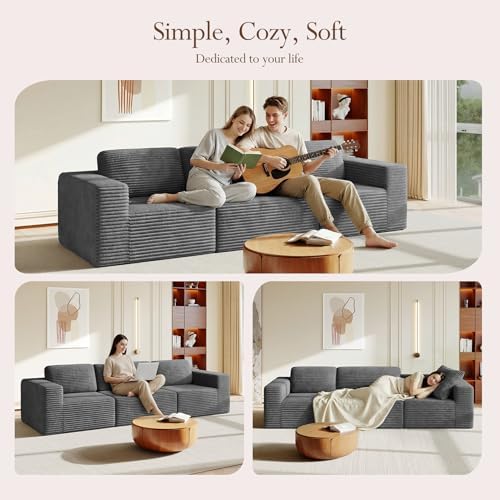 Vesgantti 119" Modular Sectional Sofa, Corduroy Cloud Couch - Image 3