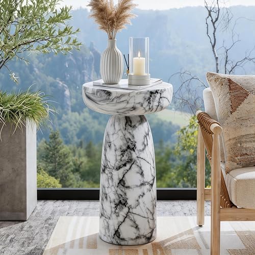 Faux Marble Side Table, 24Inch Outdoor End Table Pedestal - Image 4