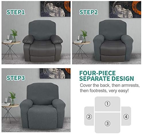YEMYHOM 4 Pieces Stretch Recliner Slipcover Latest Jacquard Recliner Chair Cover - Image 7