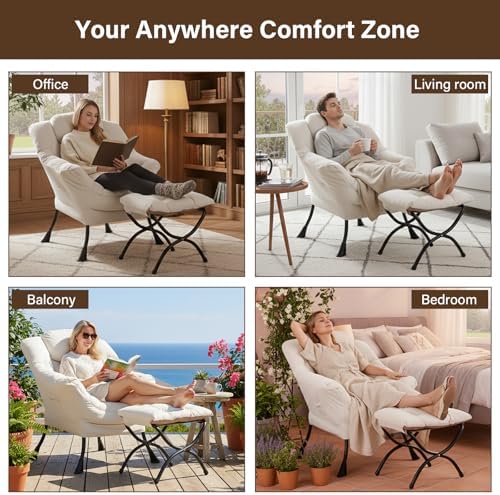 Welnow Lazy Chair with Ottoman, Reading Chair with Footrest - Image 6