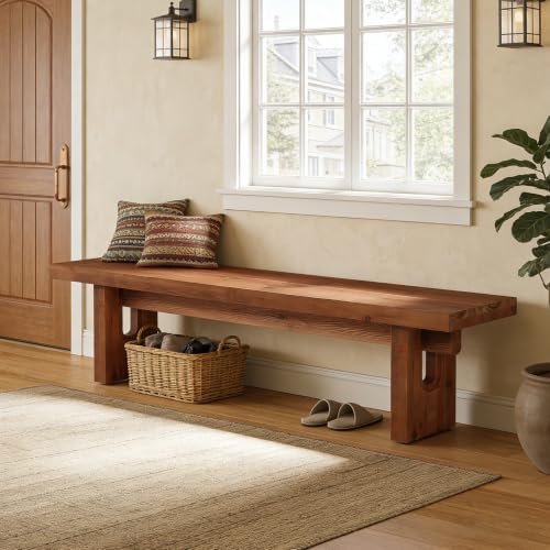 63" Solid Wood Bench, Extra Long Farmhouse Dining Bench - Image 4