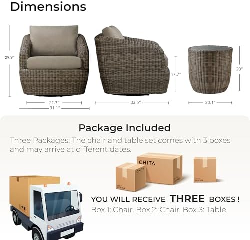 CHITA 3-Pieces Patio Wicker Bistro Set, Outdoor Furniture Set - Image 6