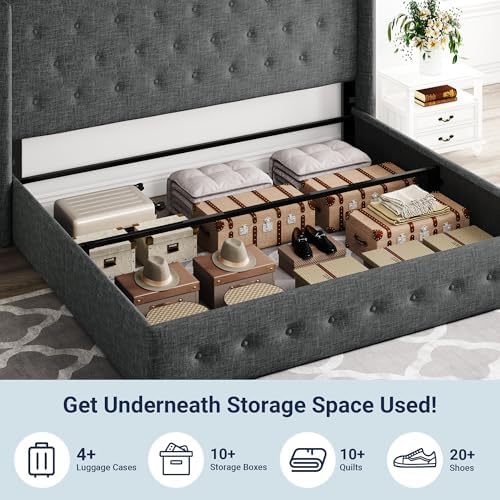 Allewie King Size Lift Up Storage Button-Tufted Bed Frame Dark Grey - Image 3