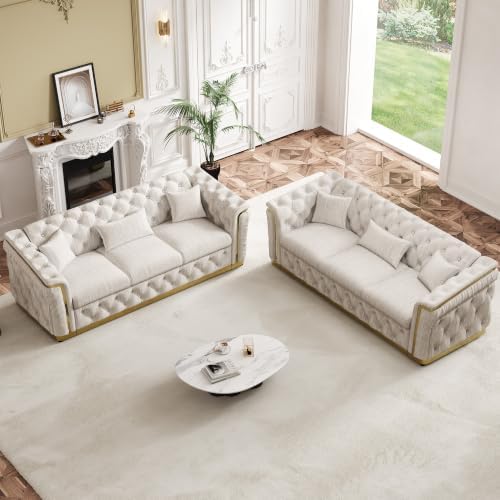 2-Piece 84.8" Velvet Sofa Set, Chesterfield Tufted by DAMAIFROMFURNITURE