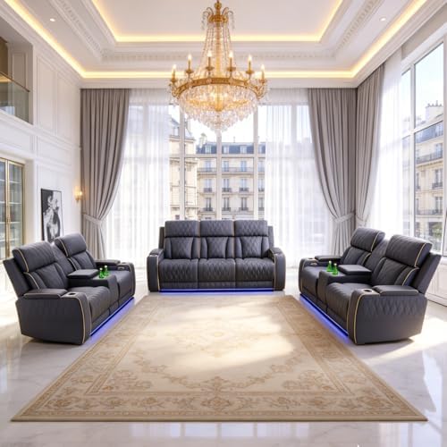 3-Piece Power Recliner Sofa Sets, Leather Reclining Couch Set by SaxumTegmen