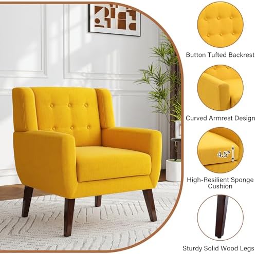 Accent Chair, Upholstered Armchair in Linen - Image 6