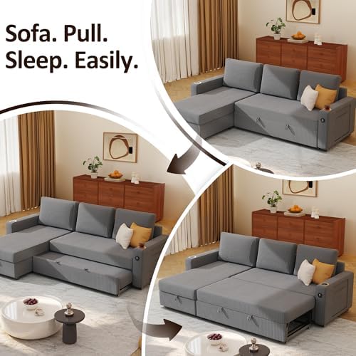 Ball & Cast 80" Sectional Sleeper Sofa Bed Pull Out Couches - Image 4