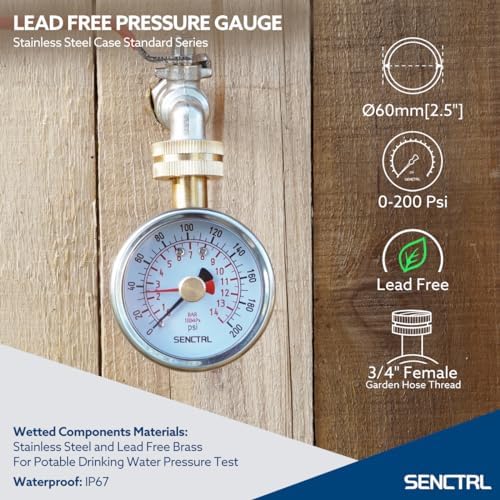 SENCTRL 0-200 Psi Lead-Free Water Pressure Gauge Test - Image 2