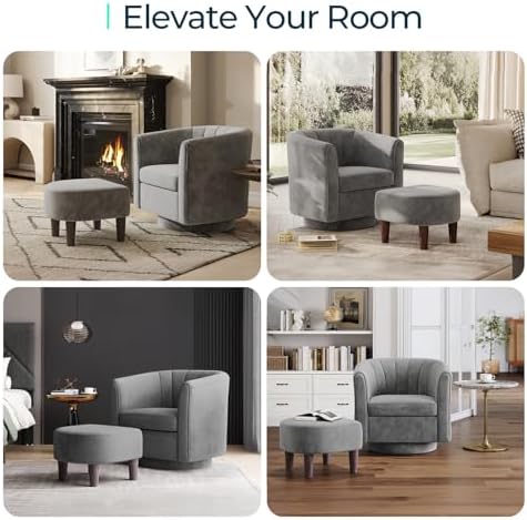 LINSY Swivel Accent Chair with Ottoman: Small Velvet Barrel Chair 360 Swivel - Image 5