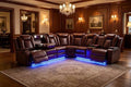 Breathing Leather Reclining Sofa Set, Power Recliner Sectional Couch by COSYMOORFURNITURE