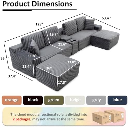 ivoros 125 Inch Modular Sectional Sofa Couch, Oversized Modern Cloud Couch - Image 2