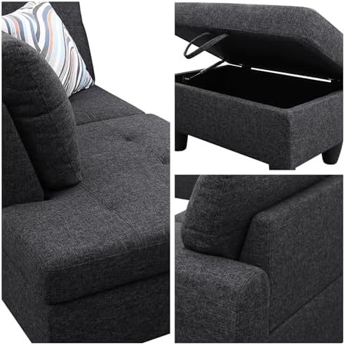 L-Shaped Sectional Sofa with Movable Chaise & Storage Ottoman, Lounge 3-Piece - Image 6